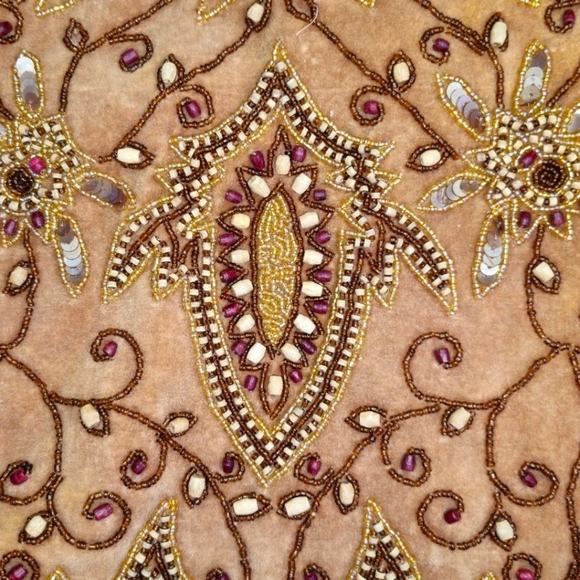 Vintage Y2k Boho Whimsigoth LeChateau Brown Tan Embroidered Beaded shoulder bag - Picture 6 of 15